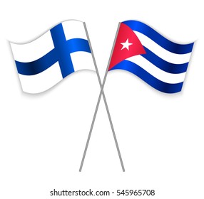 Finnish and Cuban crossed flags. Finland combined with Cuba isolated on white. Language learning, international business or travel concept.