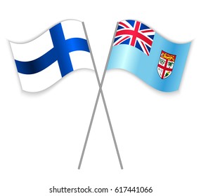 Finnish and Fijian crossed flags. Finland combined with Fiji isolated on white. Language learning, international business or travel concept.