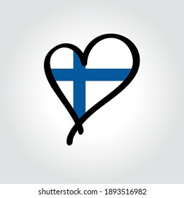 Das handgezeichnete Logo der finnischen Flagge in Form einer Fahne. Vektorgrafik.