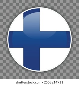 Finnish flag icon on checkered background. Shiny icon for mobile apps, UI or web design