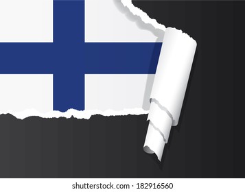 Finnish flag under ripped paper vector illustration.