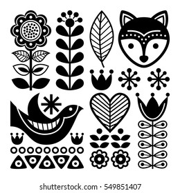 Finnish Folk Art Pattern - Scandinavian, Nordic Style, Black And White