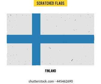 Finnish grunge flag with little scratches on surface. A hand drawn scratched flag of Finland with a easy grunge texture. Vector modern flat design.