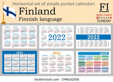 Finnische horizontale Reihe von Taschenkalendern für 2022 (zweitausendzweiundzwanzig). Die Woche fängt Sonntag an. Neues Jahr. Farbloses Design. Vektorgrafik