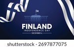 Finnish independence day poster with flag ribbon and national monument illustration