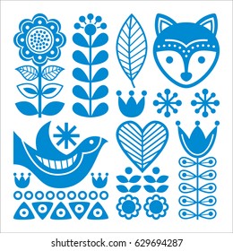 Finnish Inspired Folk Art Pattern - Blue Design, Scandinavian, Nordic Style 