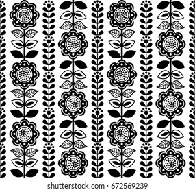 Finnish inspired seamless folk art pattern - black design, Scandinavian, Nordic style