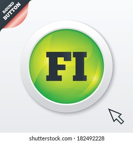 Finnish language sign icon. FI Finland translation symbol. Green shiny button. Modern UI website button with mouse cursor pointer. Vector