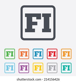Finnish language sign icon. FI Finland translation symbol. Round squares buttons with frame. Vector