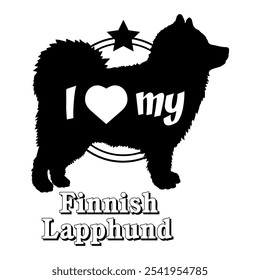 Finnische Lapphund Hund Silhouette, ich liebe meinen Hund, Hund, Hunderassen, Logo, Vektor, Silhouette, Tier, Illustration, Symbol, Zeichen, schwarz, Haustier,