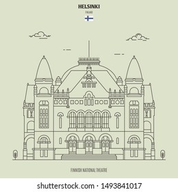 Finnish National Theatre in Helsinki, Finland. Landmark icon in linear style