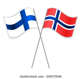 Finnish and Norwegian crossed flags. Finland combined with Norway isolated on white. Language learning, international business or travel concept.