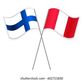 Finnish and Peruvian crossed flags. Finland combined with Peru isolated on white. Language learning, international business or travel concept.