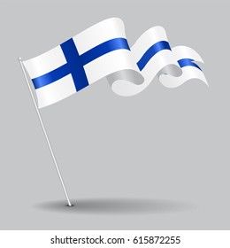 Finnish pin icon wavy flag. Vector illustration.