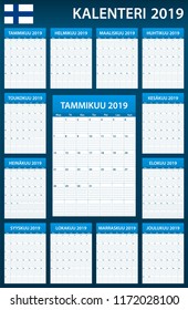 Finnish Planner blank for 2019. Scheduler, agenda or diary template. Week starts on Monday