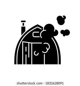 Finnish sauna black glyph icon. Traditional bathhouse, russian banya. Finland national culture silhouette symbol on white space. Small house for taking steam baths vector isolated illustration