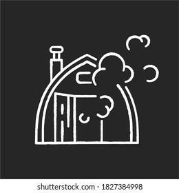 Finnish sauna chalk white icon on black background. Traditional bathhouse, russian banya. Finland national culture. Small house for taking steam baths isolated vector chalkboard illustration