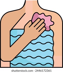 Finnish sauna concept, girl wearing towel and holding bath puff vector icon design, beauty and self-care symbol, decorative cosmetics sign, Medical Spa stock illustration