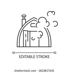 Finnish sauna pixel perfect linear icon. Traditional bathhouse, russian banya. Finland culture thin line customizable illustration. Contour symbol. Vector isolated outline drawing. Editable stroke