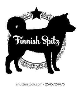 Spitz finlandês. silhueta do cão, cão, raças de cães, vetor, silhueta, design do logotipo, animal, ilustração, ícone, sinal, preto, pet