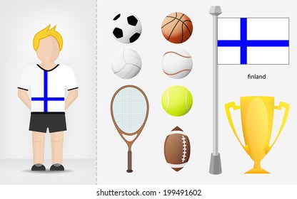 Finnish sportsman with sport equipment collection vector illustrations