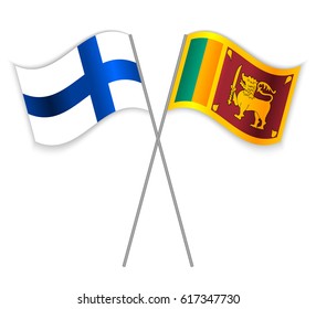 Finnish and Sri Lankan crossed flags. Finland combined with Sri Lanka isolated on white. Language learning, international business or travel concept.