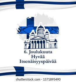 Finnish text: December 6, Happy Independence day. Independence Day of Finland with national landmark vector illustration. Suitable for greeting card, poster and banner.