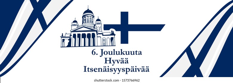 Finnish text: December 6, Happy Independence day. Independence Day of Finland with national landmark vector illustration. Suitable for greeting card, poster and banner.