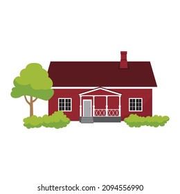 Finnish traditional countryside house. Flat vector illustration. 