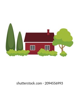 Finnish traditional countryside house. Flat vector illustration. 