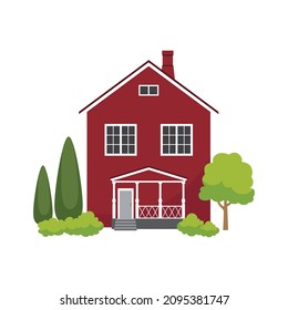 Finnish traditional countryside house. Flat vector illustration. 