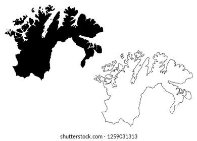 Finnmark (Administrative divisions of Norway, Kingdom of Norway) map vector illustration, scribble sketch Finnmark (Finnmarku) fylke map