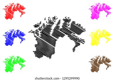 Finnmark (Administrative divisions of Norway, Kingdom of Norway) map vector illustration, scribble sketch Finnmark (Finnmarku) fylke map