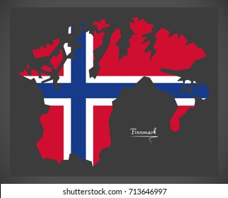 Finnmark map of Norway with Norwegian national flag illustration