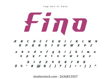 Fino font in the Hibiscus color, trendy simple alphabet, bold letters and numbers made in mosaic style, vector illustration