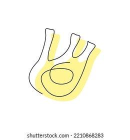 Finocchio in continuous one line art isolated on white. Fennel continuous drawing concept design. Outline logo with abstract colored spot. Botanical product. Contour vegetable flat vector illustration
