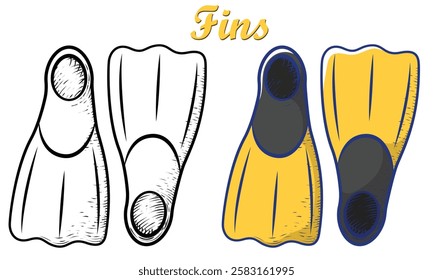 fins hand drawn engrave style vector art icon