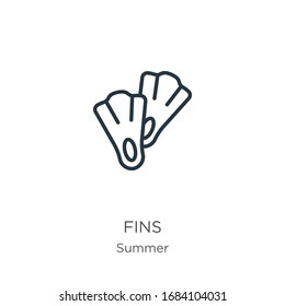 Fins icon. Thin linear fins outline icon isolated on white background from summer collection. Line vector sign, symbol for web and mobile