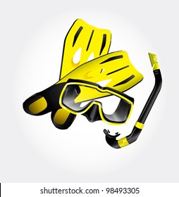 Fins, scuba mask and snorkel