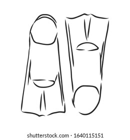 fins for swimming, diving, vector sketch illustration. 
