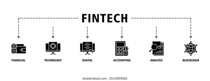 Fintech banner web icon set vector illustration concept with icon of financial, technology, digital, accounting, analysis and blockchain icons perfect symbol background