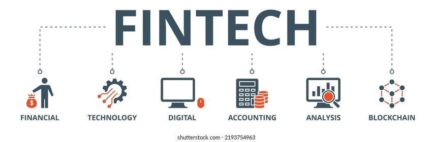 Fintech banner web icon vector illustration concept with icon of financial, technology, digital, accounting, analysis and blockchain