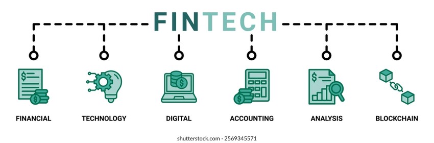 Fintech banner web icon vector illustration concept with icon of financial, technology, digital, accounting, analysis and blockchain