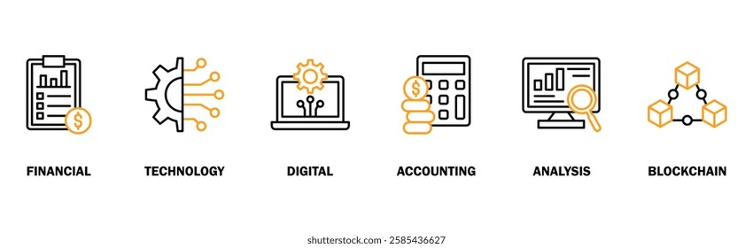 Fintech banner web icon vector illustration concept with icon of financial, technology, digital, accounting, analysis and blockchain