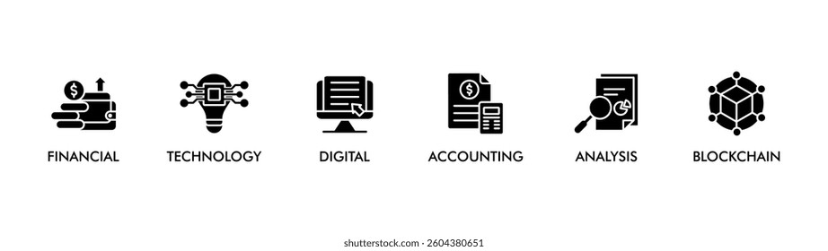 FINTECH banner web icon vector illustration concept with icon of financial, technology, digital, accounting, analysis and blockchain