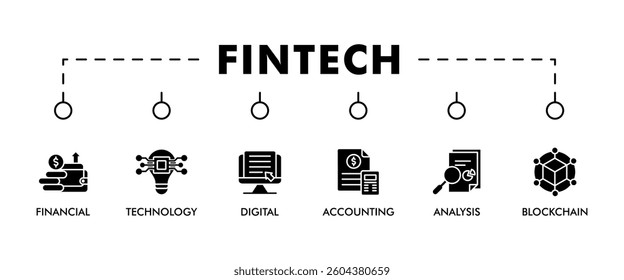 FINTECH banner web icon vector illustration concept with icon of financial, technology, digital, accounting, analysis and blockchain