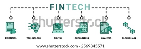Fintech banner web icon vector illustration concept with icon of financial, technology, digital, accounting, analysis and blockchain