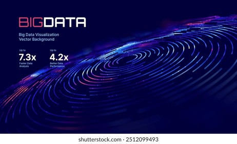 Visualización de Big Data Fintech. Círculos digitales Abstractas de partículas. Onda de sonido circular futurista. Espacio virtual 3D VR Cyberspace. Concepto de blockchain de criptomonedas. Ilustración vectorial.