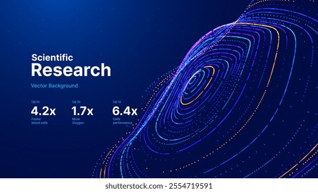 Fintech Big Data Visualization. Abstract Digital Circles of Particles. Futuristic Circular Sound Wave. 3D Virtual Space VR Cyberspace. Crypto Currency Blockchain Concept. Vector Illustration.