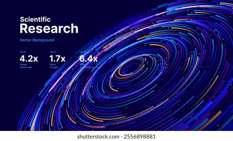 Fintech Big Data Visualization. Abstract Digital Circles of Particles. Futuristic Circular Sound Wave. 3D Virtual Space VR Cyberspace. Crypto Currency Blockchain Concept. Vector Illustration.